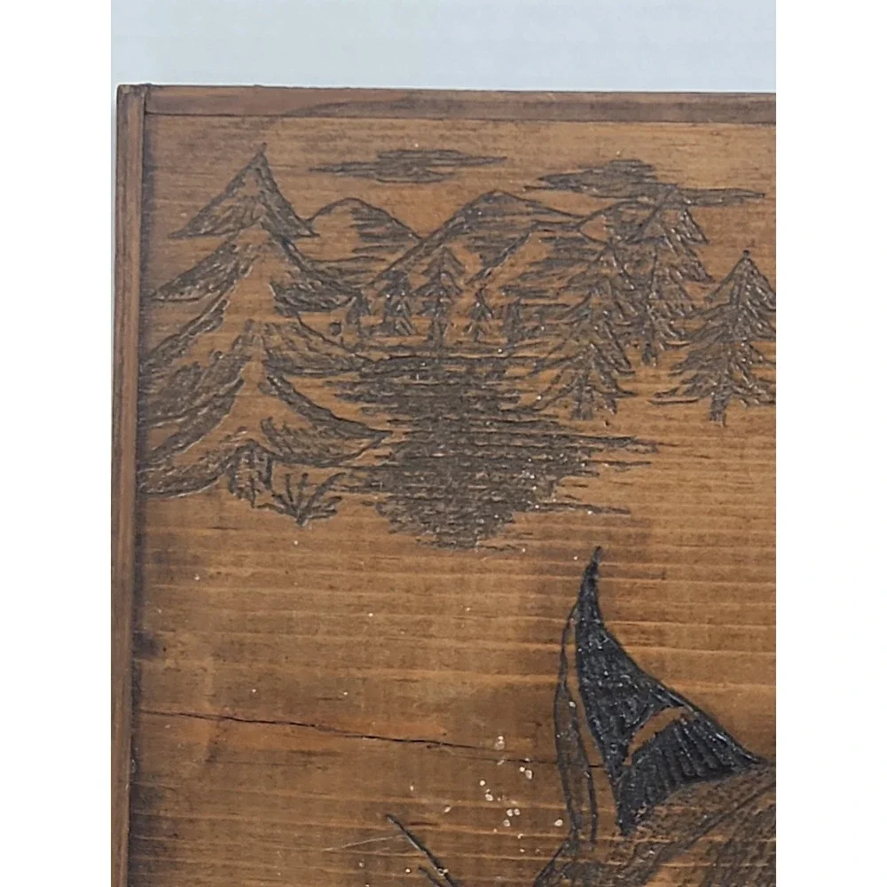 Signed Shane Davenport Bobcat Pyrography Wood Plaque‎ Tabletop Cabin Decor